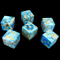 TDSO Imperial Stone Blue with Engraved Numbers 16mm Precious Gem 6 x D6 Dice Set