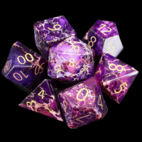 TDSO Imperial Stone Purple with Engraved Numbers 16mm Precious Gem 7 Dice Polyset