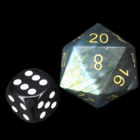 TDSO Gemstone Labradorite & Gold JUMBO 30mm D20 Dice