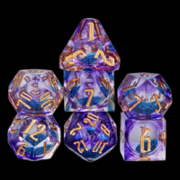 TDSO Liquid Core Purple & Blue With Gold 7 Dice Polyset + Case