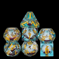 TDSO Liquid Core Blue Red With Gold 7 Dice Polyset + Case