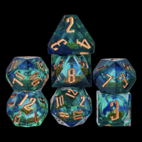 TDSO Liquid Core Green Blue & Gold With Gold 7 Dice Polyset + Case