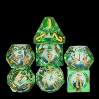 TDSO Liquid Core Green Blue With Gold 7 Dice Polyset + Case