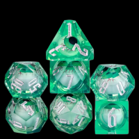 TDSO Liquid Core Moving EyeBall Green With Silver 7 Dice Polyset + Case