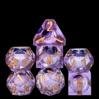 TDSO Liquid Core Moving EyeBall Purple With Gold 7 Dice Polyset + Case