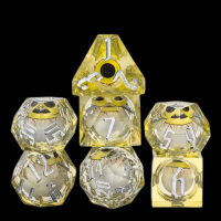TDSO Liquid Core Moving EyeBall Yellow With Silver 7 Dice Polyset + Case