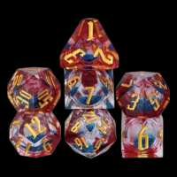 TDSO Liquid Core Red & Blue With Gold 7 Dice Polyset + Case