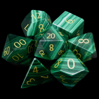 TDSO Malachite with Engraved Numbers 16mm Precious Gem 7 Dice Polyset