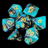 TDSO Marble Teal & Black 7 Dice Polyset