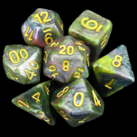 TDSO Marbleised Blue Yellow & Rose 7 Dice Polyset
