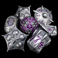 TDSO Metal Ancient Dragon Antique Silver & Purple Unusually Shaped 7 Dice Polyset