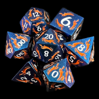 TDSO Metal Dagger Iridescent Blue &amp; Orange With White 7 Dice Polyset