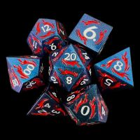 TDSO Metal Dagger Iridescent Blue & Red With White 7 Dice Polyset