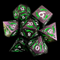 TDSO Metal Dagger Iridescent Purple & Green With White 7 Dice Polyset