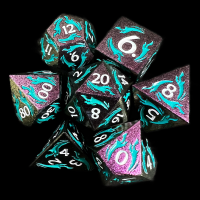 TDSO Metal Dagger Iridescent Purple &amp; Turquoise With White 7 Dice Polyset