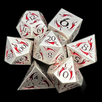 TDSO Metal Dagger Satin Silver & Red With Black 7 Dice Polyset
