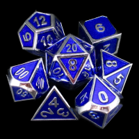 TDSO Metal Fire Forge Silver & Blue Enamel 7 Dice Polyset