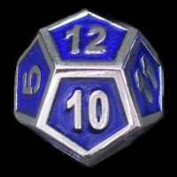 TDSO Metal Fire Forge Silver & Blue Enamel D12 Dice