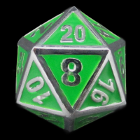 TDSO Metal Fire Forge Silver & Green Enamel D20 Dice