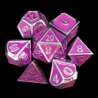 TDSO Metal Fire Forge Silver & Purple Enamel 7 Dice Polyset