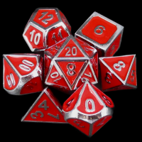 TDSO Metal Fire Forge Silver & Red Enamel 7 Dice Polyset