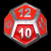 TDSO Metal Fire Forge Silver & Red Enamel D12 Dice