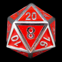 TDSO Metal Fire Forge Silver & Red Enamel D20 Dice