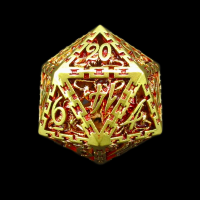 TDSO Metal Hollow Dragon Cage Gold & Red D20 Dice