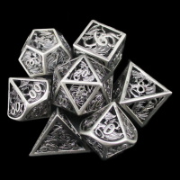 TDSO Metal Hollow Dragon Horde Antique Silver 7 Dice Polyset