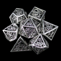 TDSO Metal Hollow Dragon Horde Bright Silver 7 Dice Polyset