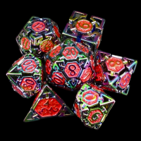 TDSO Metal Hollow Magician Iridescent & Red 7 Dice Polyset
