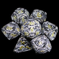 TDSO Metal Hollow Skeleton Black Nickel & White 7 Dice Polyset