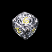 TDSO Metal Hollow Skeleton Black Nickel & White D6 Dice