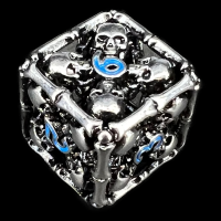 TDSO Metal Hollow Skull Silver & Blue D6 Dice