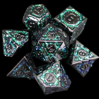 TDSO Metal Magic Shield Black Nickel & Green 7 Dice Polyset
