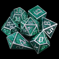 TDSO Metal Maze Silver & Green With D4 Shard 7 Dice Polyset