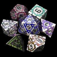 TDSO Metal Magic Shield Silver & Mica Rainbow 7 Dice Polyset