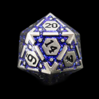 TDSO Metal Magic Shield Silver & Mica Rainbow Blue D20 Dice