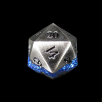 TDSO Metal Strata Antique Silver & Blue Mica D20 Dice