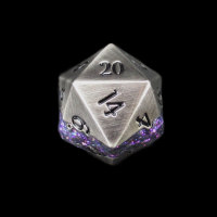 TDSO Metal Strata Antique Silver & Amethyst Mica D20 Dice