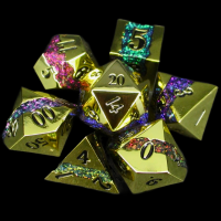 TDSO Metal Strata Polished Gold & Rainbow Mica 7 Dice Polyset