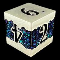 CLEARANCE TDSO Metal Strata Satin Silver & Blue/Green Mica D20 Dice