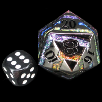 TDSO Metal Black Nickel & Rainbow Mica Stripe Jumbo 34mm D20 Dice 