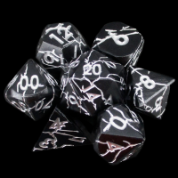 TDSO Metal 'Thor' Lightening Matt Black & Silver 7 Dice Polyset