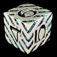 CLEARANCE TDSO Metal Tiger Satin Stripe Silver & Blue/Green Mica D6 Dice