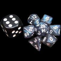 TDSO Moonstone Grey & Teal with White MINI 10mm 7 Dice Polyset