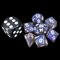 TDSO Moonstone Grey & Blue with White MINI 10mm 7 Dice Polyset