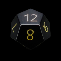 TDSO Obsidian Black with Engraved Numbers 16mm Precious Gem D12 Dice