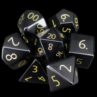 TDSO Obsidian Black with Engraved Numbers 16mm Precious Gem 7 Dice Polyset