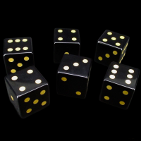TDSO Obsidian Black with Engraved Spots 16mm Precious Gem 6 x D6 Dice Set